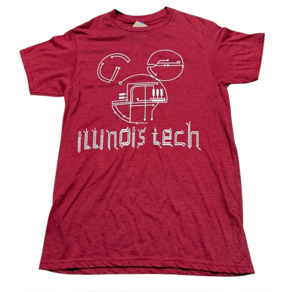 Disney schematic Mickey men’s Illinois tech Blue 84 tee shirt red size medium
